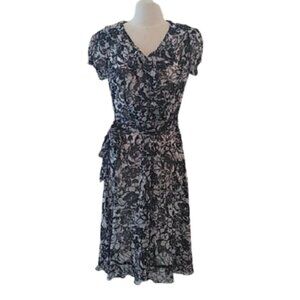 MSK Black/White Sheer Floral Dress, Size 8